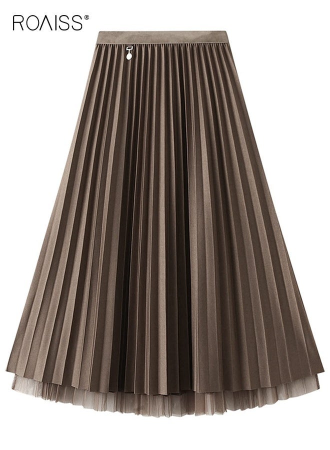 رويس تنورة تول قابلة للعكس للنساء، تنورة ميدي مرنة على شكل حرف A، بخصر مرتفع، تنورة أنيقة مطوية، تنورة حفلات باليه مع زينة للسيدات والفتيات - Image 1