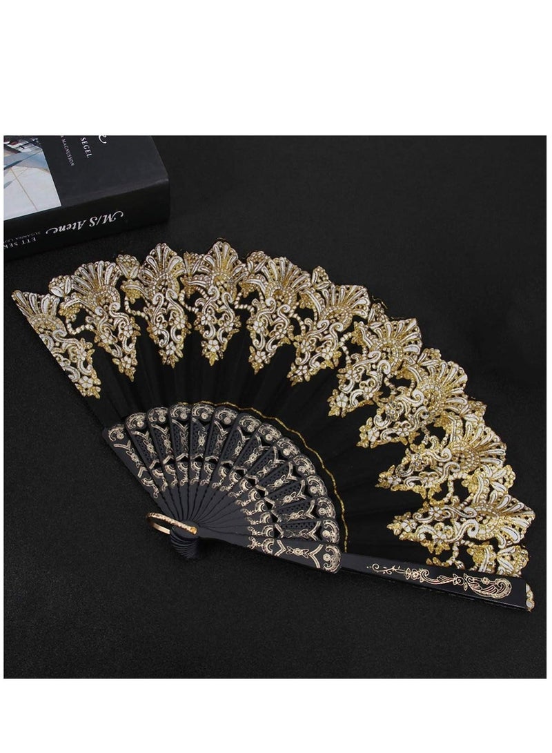 Lace Folding Fan Elegant Vintage Handheld Chinese Style Fans Bridal Hand Women Festival Gift Performance Home Decorative Accessories (Black) - Image 5