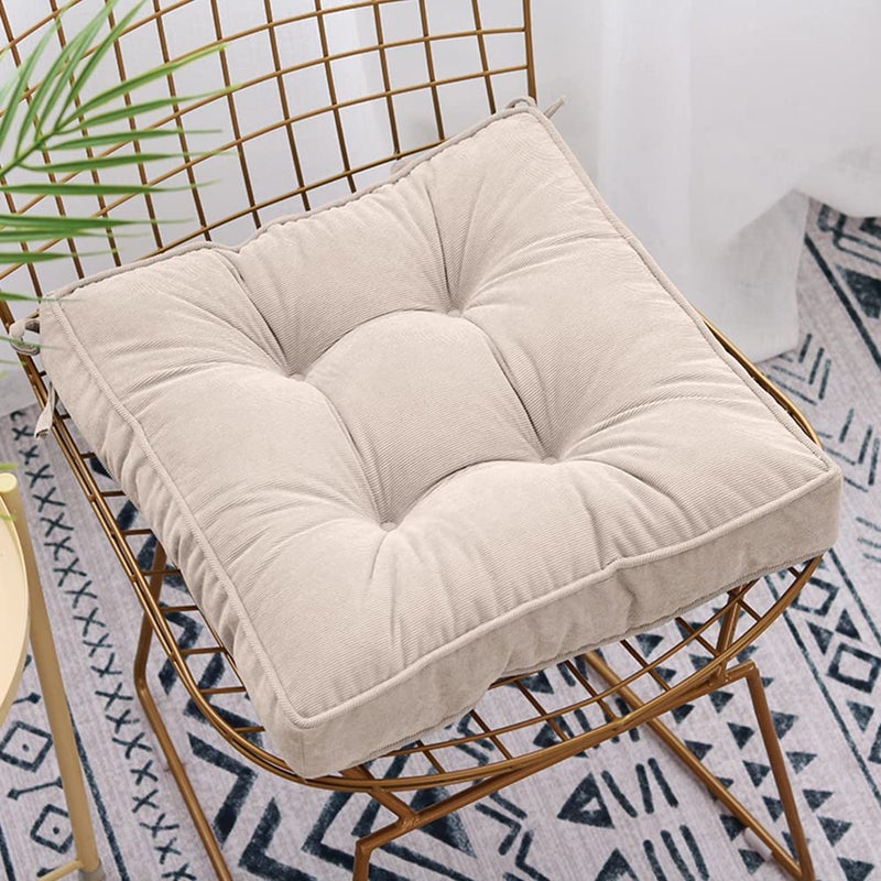 Furlide Chair Cushion with Ties 18 x 18 Inch Indoor Outdoor Cushions for Dining Chairs Set of 2, Square (Beige, 18 x 18 Inch) - Image 2