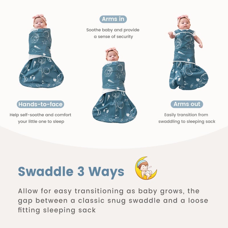 ZIGJOY Sleep Sack Swaddle 1.0 Tog Baby Wearable Blanket 100% Cotton Baby Swaddle Blanket for Newborns 0-6 Months Space&Blue - Image 4