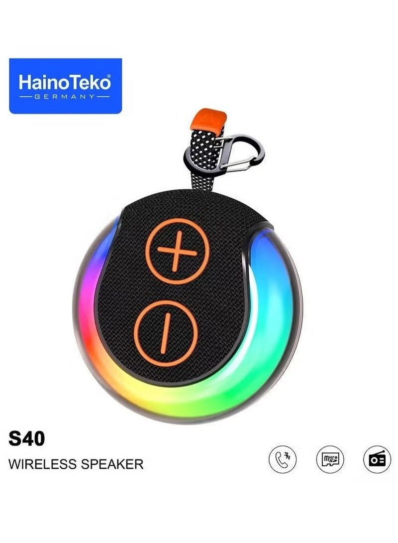 Haino Teko S40 Portable Wireless Bluetooth Speaker with HiFi Sound Quality, Button Control, and RGB Lighting – Compact, Stylish, and Rechargeable Bluetooth Speaker for Music, Outdoor Activities, Parties, Travel, and Home Entertainment – Loud Bass and Clear Audio  Black - Image 1