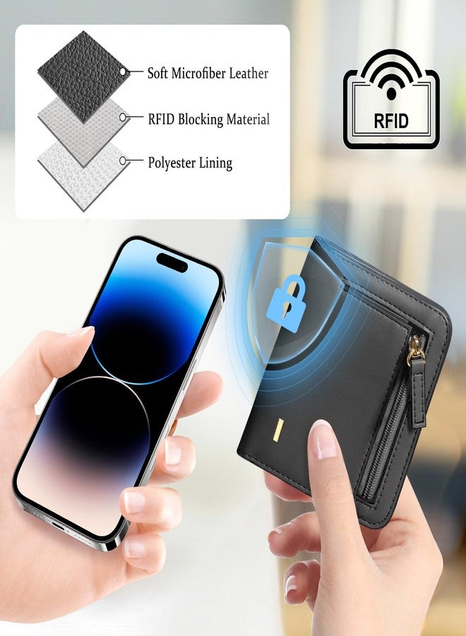 COSHAYSOO Initial RFID Small Wallets for Teen Gilrs Monogram Gifts Slim Thin Wallet, Travel Credit Card Cash Coin Holder Fashion Daily Travel Accessories Black Letter I - Image 2