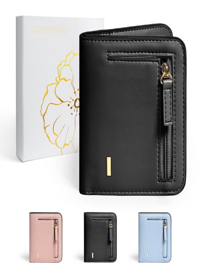 COSHAYSOO Initial RFID Small Wallets for Teen Gilrs Monogram Gifts Slim Thin Wallet, Travel Credit Card Cash Coin Holder Fashion Daily Travel Accessories Black Letter I - Image 1