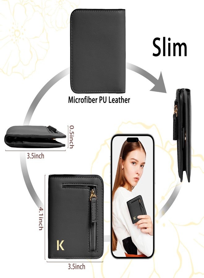 COSHAYSOO Initial RFID Small Wallets for Teen Gilrs Monogram Gifts Slim Thin Wallet, Travel Credit Card Cash Coin Holder Fashion Daily Travel Accessories Black Letter I - Image 5