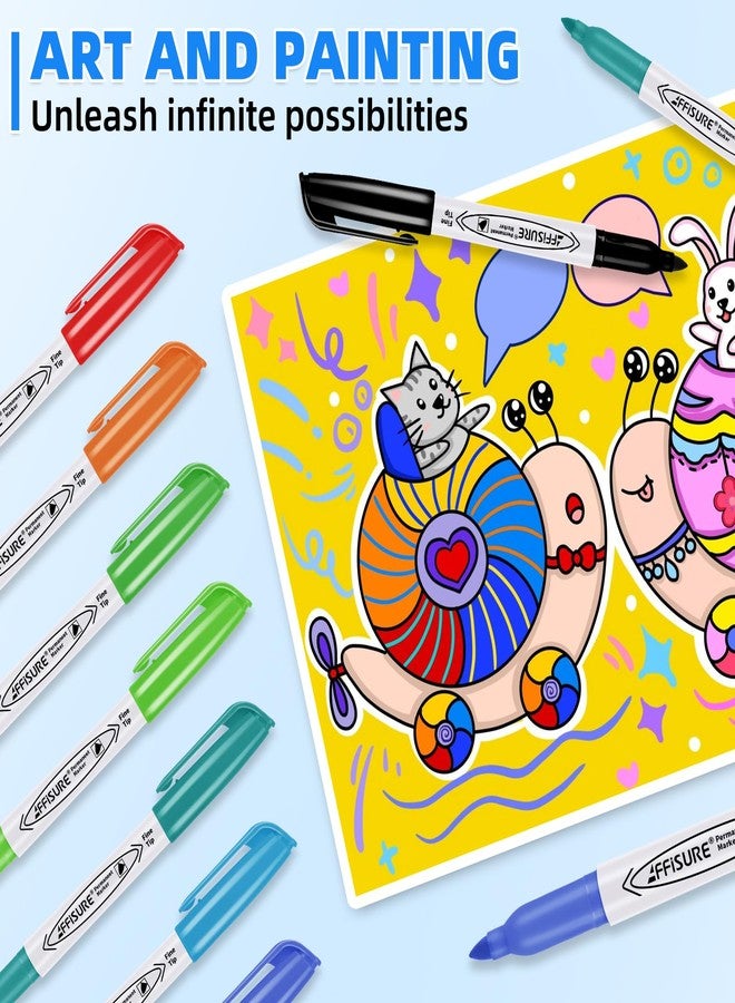 Affisure Permanent Markers Assorted Colors Set, 8 Colored Markers 8 Pack, Fine Point，Works on Wood, Plastic, Metal, and More, for Adults, Artist, Taecher, Kids - Image 3