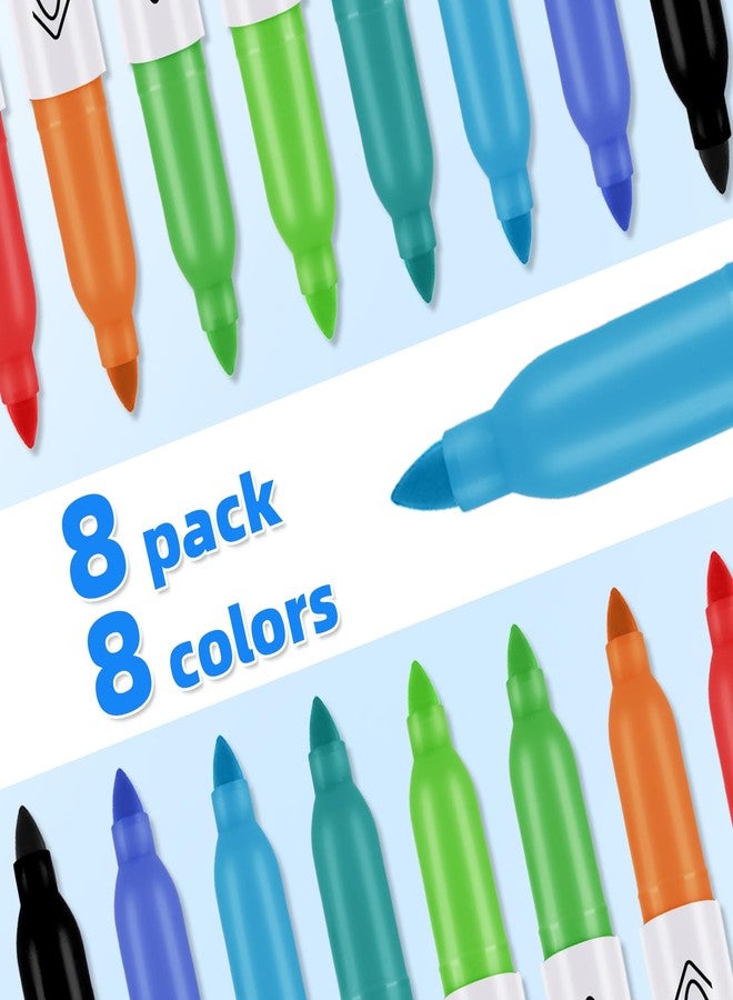Affisure Permanent Markers Assorted Colors Set, 8 Colored Markers 8 Pack, Fine Point，Works on Wood, Plastic, Metal, and More, for Adults, Artist, Taecher, Kids - Image 2