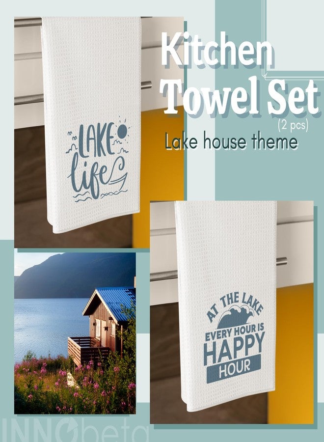 InnoBeta Lake House Gifts, Kitchen Towel 2 Pack With Sayings, 16x24 in Microfiber Dish Tea Hand Towel, Lake Decor Stuff for Owner - White - Image 2