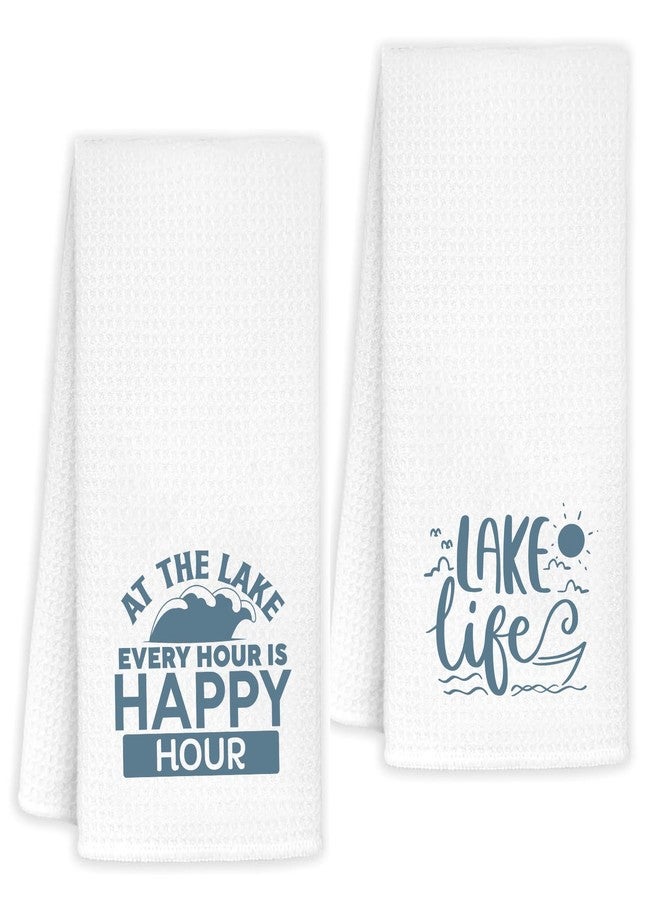 InnoBeta Lake House Gifts, Kitchen Towel 2 Pack With Sayings, 16x24 in Microfiber Dish Tea Hand Towel, Lake Decor Stuff for Owner - White - Image 1