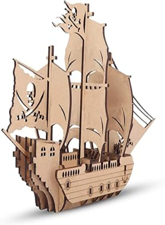 Webby DIY Wooden 3D Pirate Ship Puzzle Kit, Show Piece, Home & Office Table Decoration, Birthday Gift for Kids, 15 Pcs