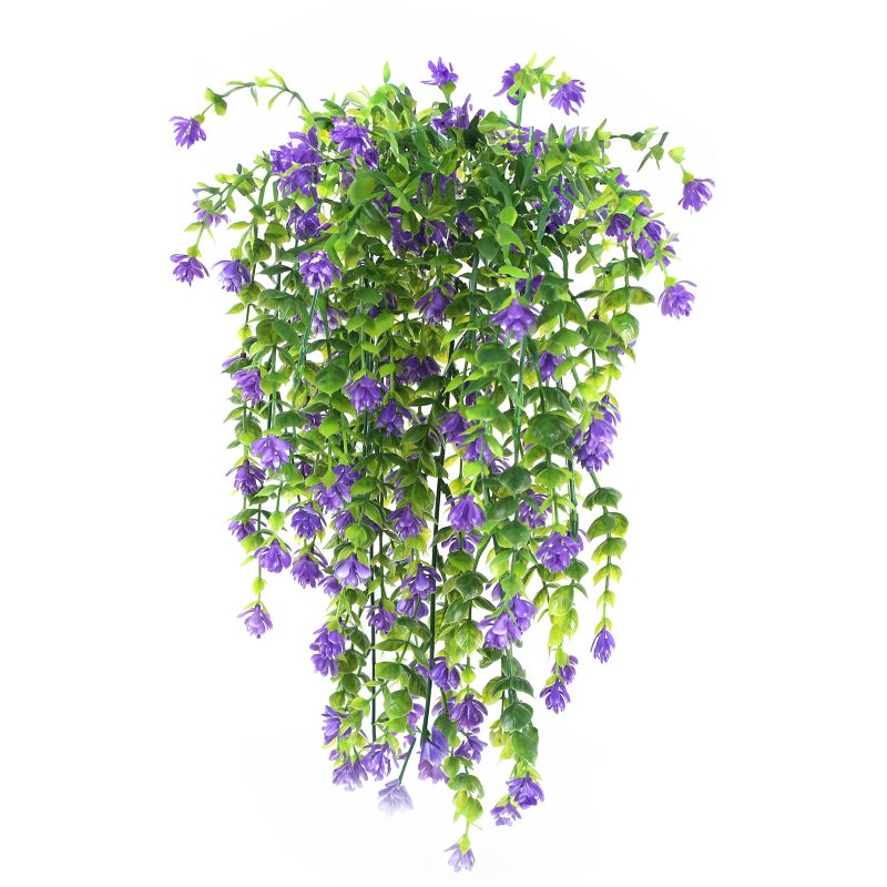 HBell 2Pcs Artificial Hanging FlowersUVResistant Fake Hanging Plants Flower Bouquet Hanging Vine Plants Drooping Plants for Wall Home Garden Yard Patio Wedding Indoor Outdoor Decoration Purple
