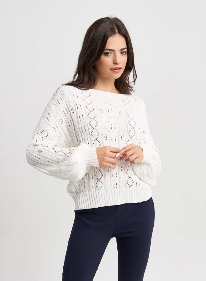 HaILYS White Knitted Sweater with Openwork Design