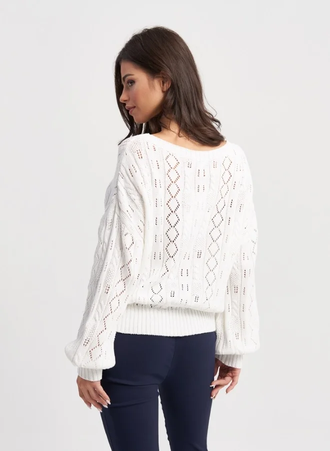 HaILYS White Knitted Sweater with Openwork Design