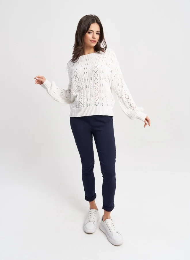 HaILYS White Knitted Sweater with Openwork Design