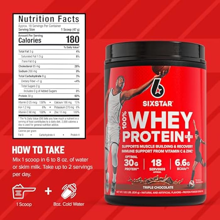 SIX STAR مسحوق بروتين مصل اللبن من ستة نجوم - تركيبة لبناء العضلات والتعافي مع مسحوق مصل اللبن المعزول، BCAAs، 30 جرام بروتين، دعم المناعة - مكمل بعد التمرين - شوكولاتة ثلاثية، 1.8 رطل - Image 5