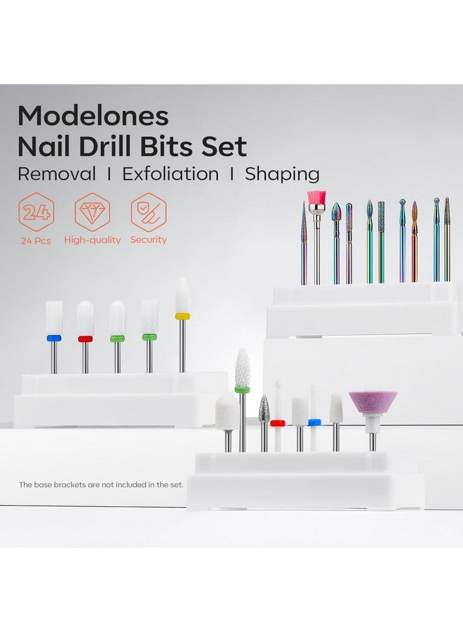 modelones 24Pcs Nail Drill Bit Set 332” Ceramic Diamond Carbide Nail Drill Bits Acrylic Gel Nail Bit Kit Cuticle Remover Bits For Acrylic Gel Dip Powder Nail Manicure Pedicure - Image 2