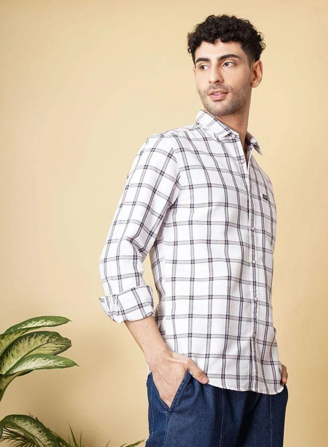 The Indian Garage Co Men Slim Fit Checkered Full Sleeves Spread Collar Casual Shirt