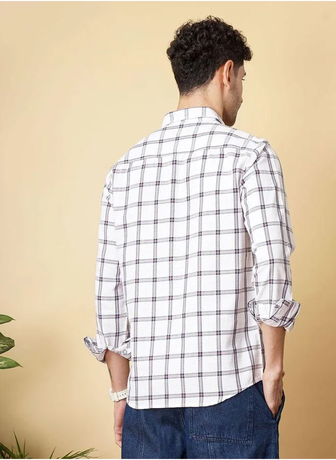 The Indian Garage Co Men Slim Fit Checkered Full Sleeves Spread Collar Casual Shirt