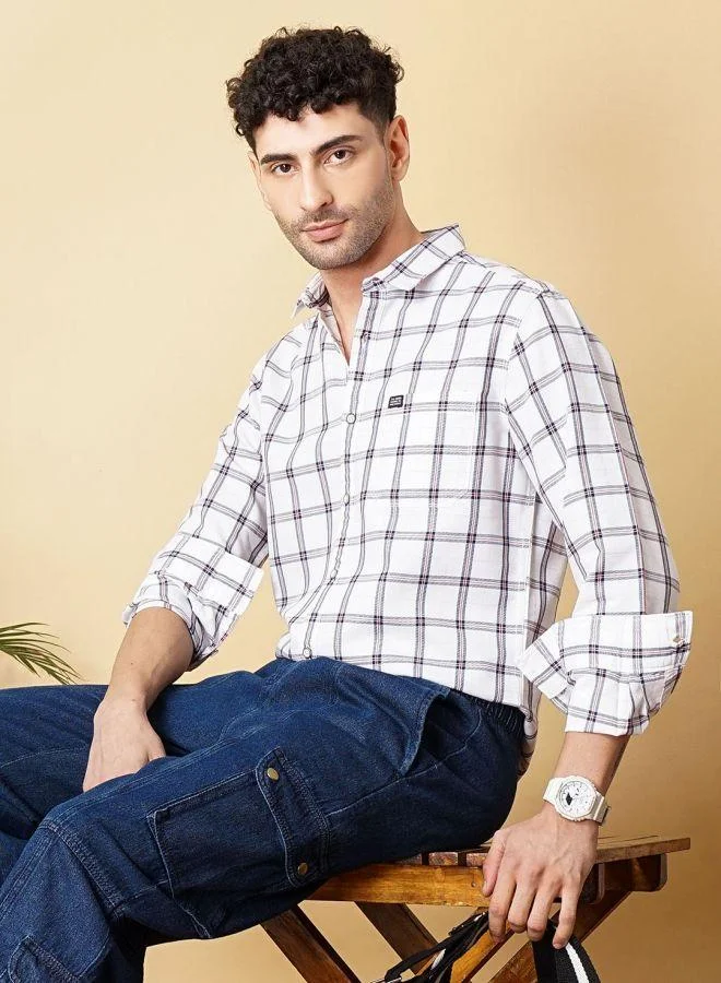 The Indian Garage Co Men Slim Fit Checkered Full Sleeves Spread Collar Casual Shirt