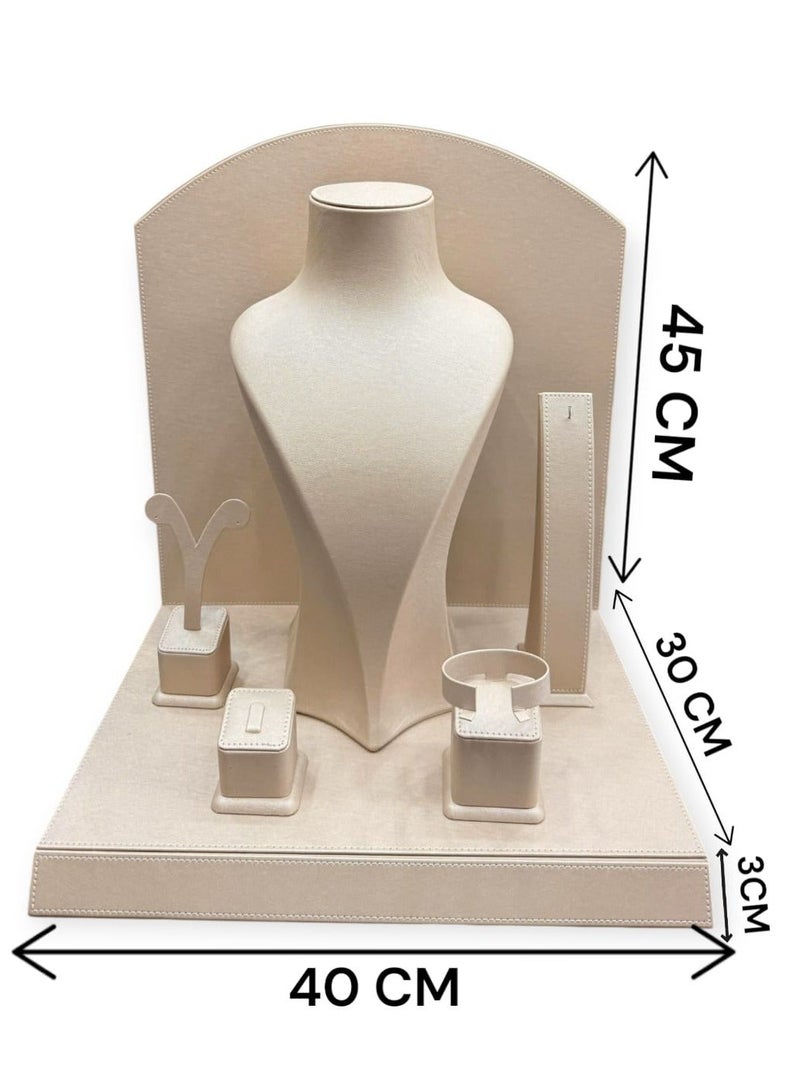 AL SERAJ JEWELLERY BOX LLC Jewelry Display Stand 5 Piece Set Made in UAE | Luxury Beige Rexine Leather Organizer Holder for Necklace Ring Earring Bracelet Bangle | Premium Showcase for Shop Exhibition Photography Home - Image 3