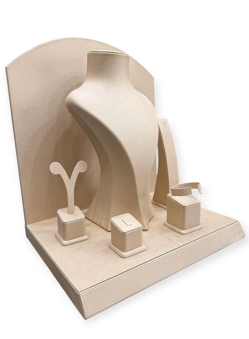 AL SERAJ JEWELLERY BOX LLC Jewelry Display Stand 5 Piece Set Made in UAE | Luxury Beige Rexine Leather Organizer Holder for Necklace Ring Earring Bracelet Bangle | Premium Showcase for Shop Exhibition Photography Home - Image 4