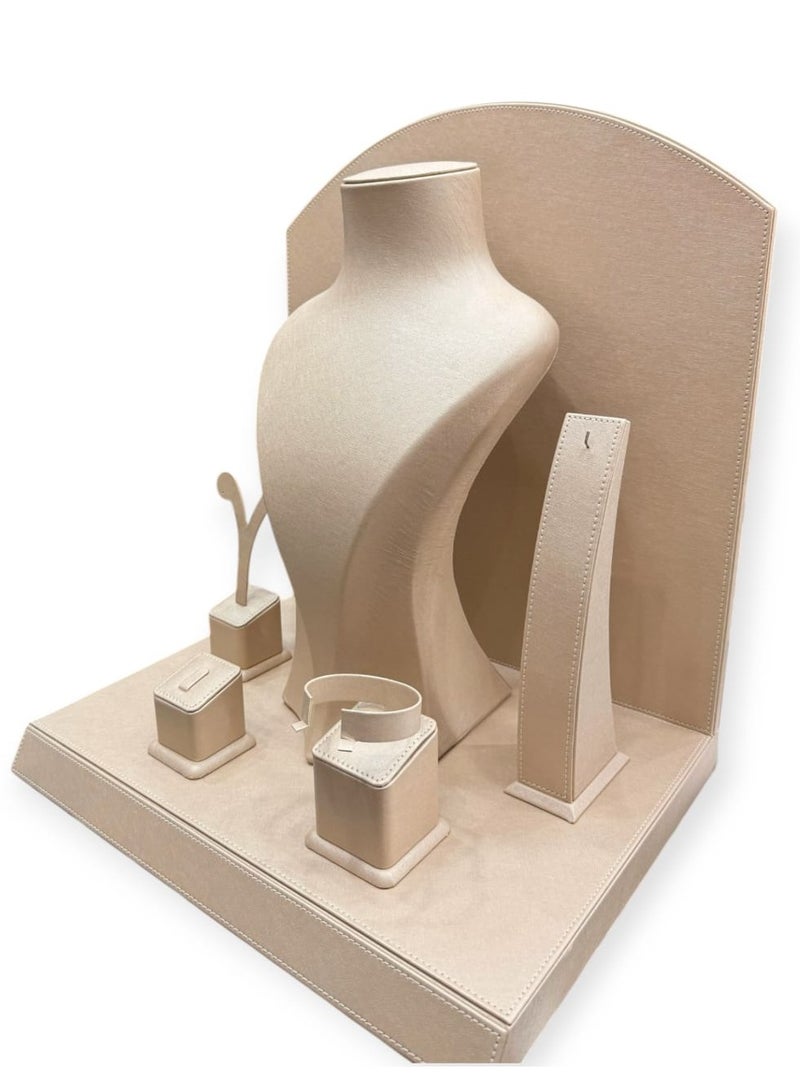 AL SERAJ JEWELLERY BOX LLC Jewelry Display Stand 5 Piece Set Made in UAE | Luxury Beige Rexine Leather Organizer Holder for Necklace Ring Earring Bracelet Bangle | Premium Showcase for Shop Exhibition Photography Home - Image 5