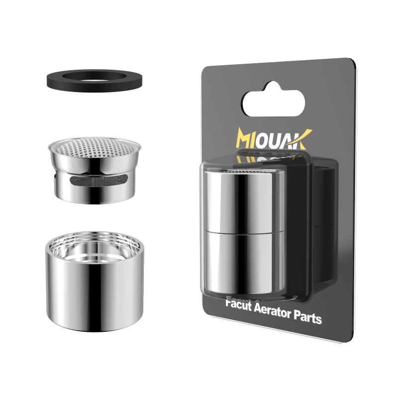 Miouak Faucet Aerator Female, Bathroom Sink Aerator, Chrome Brass Shell 55/64in 22mm Faucet Filter with Gasket for Kitchen Bathroom Silver(2 Pcs) - Image 2