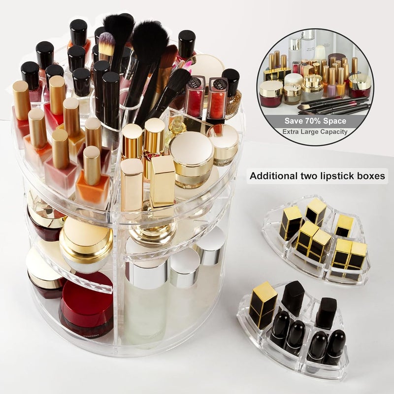 makeup organizer, 360 degree rotating adjustable cosmetic storage display case with 8 layers large capacity, fits jewelry,makeup brushes, lipsticks and more, clear transparent - Image 4