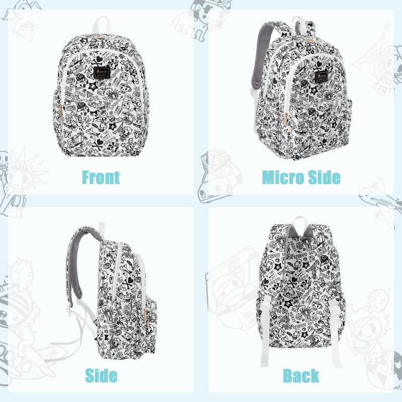 Tokidoki Unicorno Backpack Cute Travel Laptop Backpack for Women Casual Bookbags Lightweight Cloth Canvas Backpack School Bag Daypack Handbag (Black & White) - Image 5