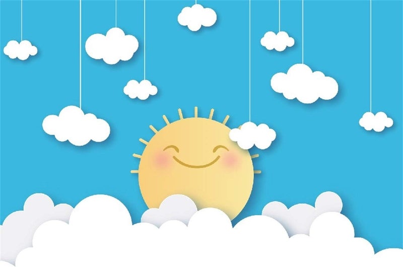 Laeacco Baby Photo Backdrops 7x5ft Vinyl Photography Background Cartoon Cute Smiling Sun Hanging Clouds Blue Sky Kids Baby Shoot Newborn Baby Birthday Party Decoration Cake Smash Kids Room Decoration - Image 4
