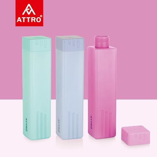 ATTRO Freezy 900ml Plastic Water Bottle - Compact & Sleek Square Fridge Bottle, BPA-Free, Leak-Proof, Freezer Safe, Break Proof,Occupies Less Space Set of 3 Assorted - Image 3