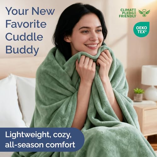 CGK Unlimited Ultra Soft Fleece Blanket Throw Size Flannel Fleece Luxury Throw Blanket Lightweight for Couch Bed Chair Thick Warm and Breathable All Season Cozy AntiStatic Microplush Bedding Sage Green - Image 3
