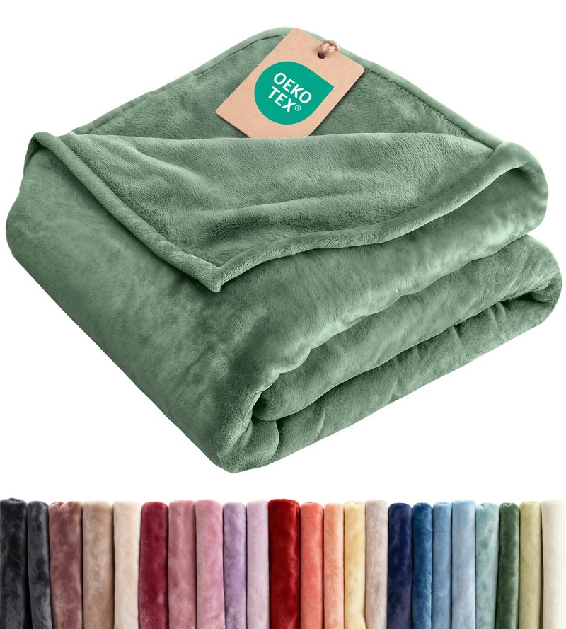 CGK Unlimited Ultra Soft Fleece Blanket Throw Size Flannel Fleece Luxury Throw Blanket Lightweight for Couch Bed Chair Thick Warm and Breathable All Season Cozy AntiStatic Microplush Bedding Sage Green - Image 2