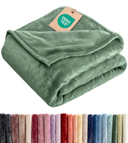 CGK Unlimited Ultra Soft Fleece Blanket Throw Size Flannel Fleece Luxury Throw Blanket Lightweight for Couch Bed Chair Thick Warm and Breathable All Season Cozy AntiStatic Microplush Bedding Sage Green - Image 1