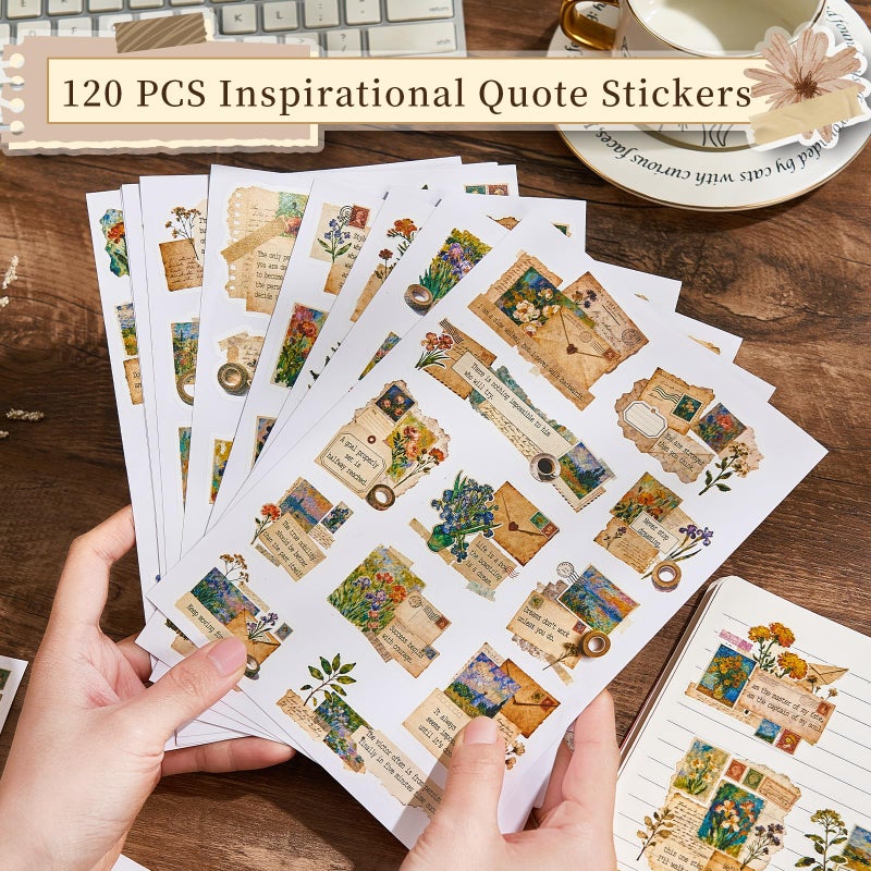 Gemmapylor 120pcs Motivational Quote Stickers, Vintage Botanical Journaling Stickers, Inspirational Famous Words for Scrapbooking, Antique Style - Image 2