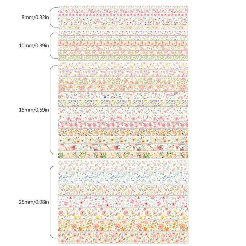 PAGEMORE 32 Rolls Washi Tape Set, Colored Floral Decorative Masking Tape, Artists Tapes for Journaling, Junk Journal, DIY Craft Projects, Scrapbooking Supplies Decor - Image 3