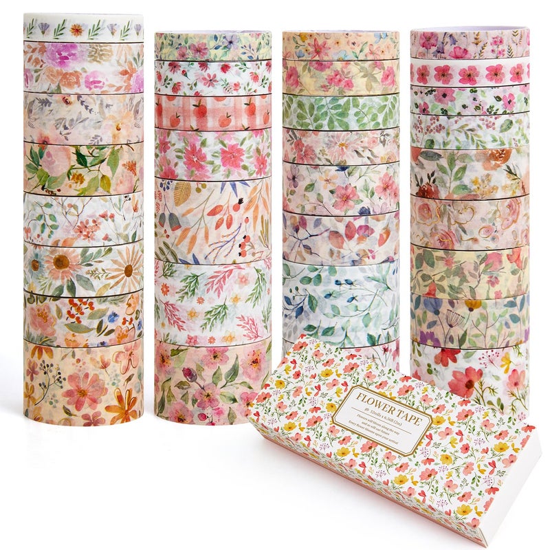 PAGEMORE 32 Rolls Washi Tape Set, Colored Floral Decorative Masking Tape, Artists Tapes for Journaling, Junk Journal, DIY Craft Projects, Scrapbooking Supplies Decor - Image 2