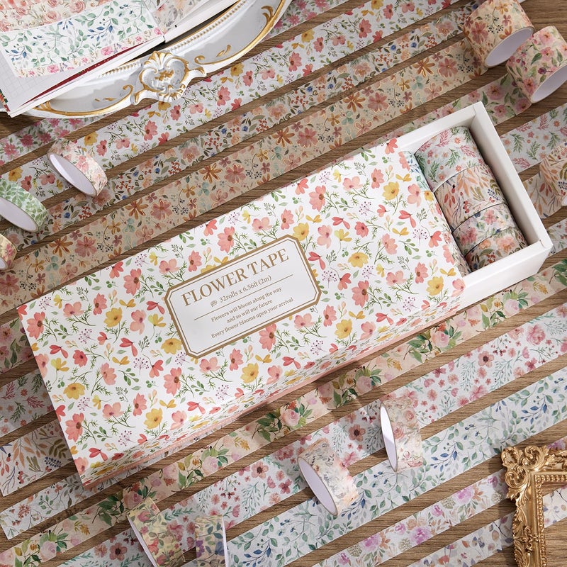 PAGEMORE 32 Rolls Washi Tape Set, Colored Floral Decorative Masking Tape, Artists Tapes for Journaling, Junk Journal, DIY Craft Projects, Scrapbooking Supplies Decor - Image 5