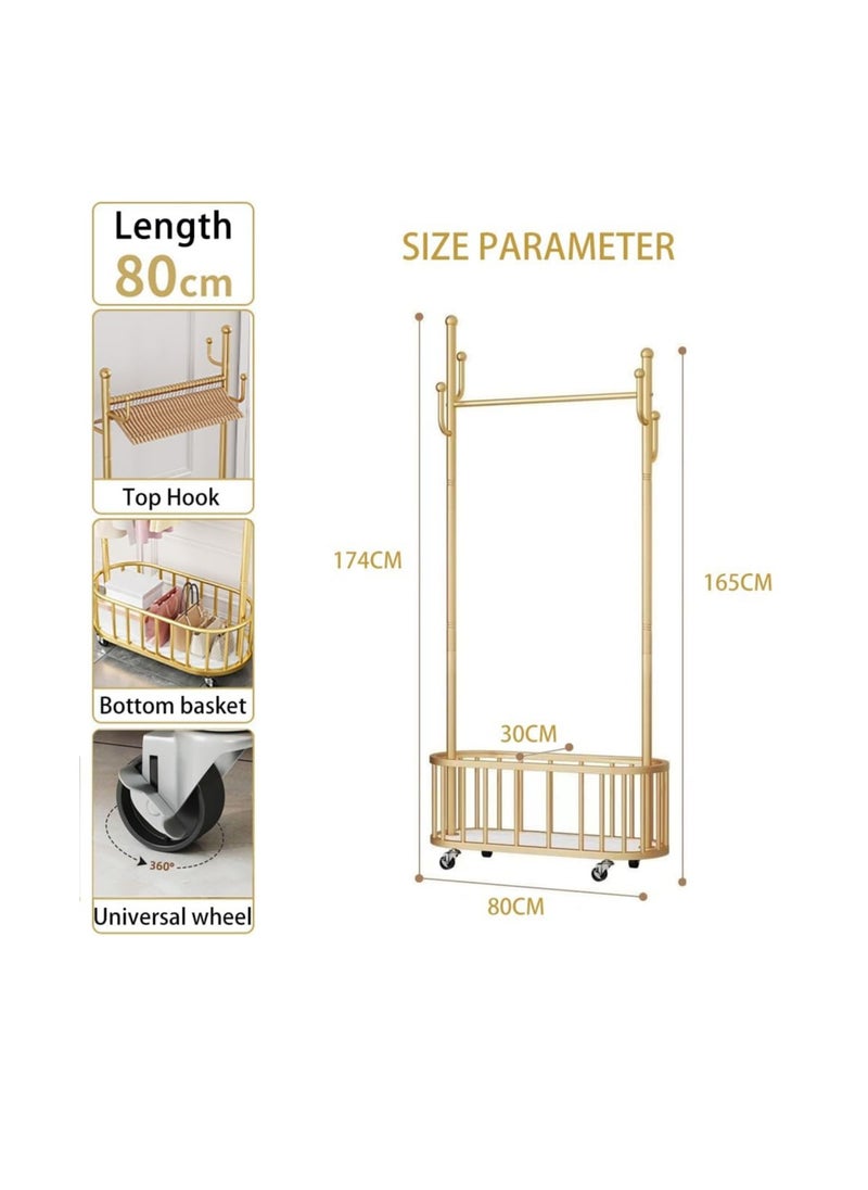 Generic Rolling Clothes Rack Clothing Garment Rack Metal Clothes Hanger Entryway Coat Rack Tree Stand with Wheels&Storage Basket for Living Room Bedroom Hotel Hanging Clothes Hats Scarves and Handbags (Black)  - Image 2