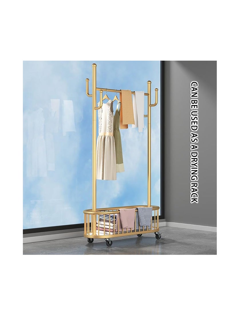 Generic Rolling Clothes Rack Clothing Garment Rack Metal Clothes Hanger Entryway Coat Rack Tree Stand with Wheels&Storage Basket for Living Room Bedroom Hotel Hanging Clothes Hats Scarves and Handbags (Black)  - Image 5