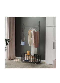 Generic Rolling Clothes Rack Clothing Garment Rack Metal Clothes Hanger Entryway Coat Rack Tree Stand with Wheels&Storage Basket for Living Room Bedroom Hotel Hanging Clothes Hats Scarves and Handbags (Black)  - Image 3