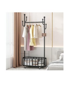 Generic Rolling Clothes Rack Clothing Garment Rack Metal Clothes Hanger Entryway Coat Rack Tree Stand with Wheels&Storage Basket for Living Room Bedroom Hotel Hanging Clothes Hats Scarves and Handbags (Black)  - Image 1