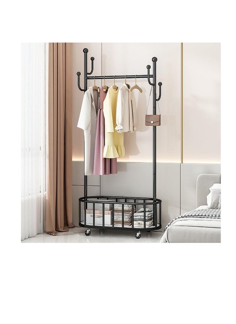 Generic Rolling Clothes Rack Clothing Garment Rack Metal Clothes Hanger Entryway Coat Rack Tree Stand with Wheels&Storage Basket for Living Room Bedroom Hotel Hanging Clothes Hats Scarves and Handbags (Black)  - Image 1