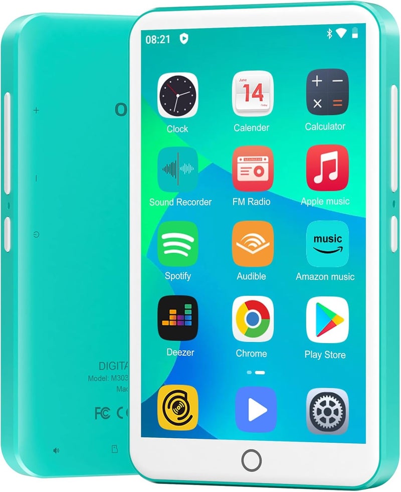 مشغل MP3 بسعة 80 جيجابايت مع بلوتوث وواي فاي، شاشة لمس IPS مقاس 4.0 بوصة، مشغل موسيقى أندرويد مزود بمكبر صوت مدمج، يدعم سبوتيفاي، أمازون ميوزيك، ديزر، أوديبل، راديو FM، قابل للتوسيع حتى 512 جيجابايت (فيروزي) - Image 1