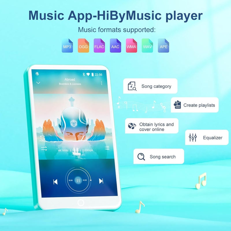 مشغل MP3 بسعة 80 جيجابايت مع بلوتوث وواي فاي، شاشة لمس IPS مقاس 4.0 بوصة، مشغل موسيقى أندرويد مزود بمكبر صوت مدمج، يدعم سبوتيفاي، أمازون ميوزيك، ديزر، أوديبل، راديو FM، قابل للتوسيع حتى 512 جيجابايت (فيروزي) - Image 3