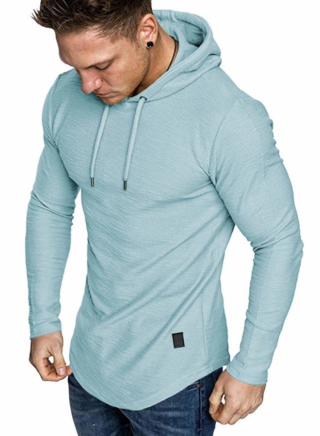 Lexiart Mens Fashion Athletic Hoodies Sport Sweatshirt Solid Color Fleece Pullover Sky Blue - Image 1