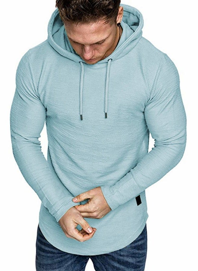 Lexiart Mens Fashion Athletic Hoodies Sport Sweatshirt Solid Color Fleece Pullover Sky Blue - Image 3