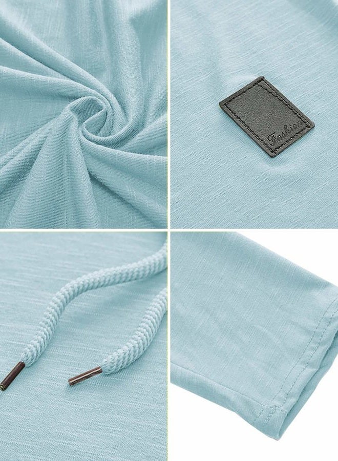 Lexiart Mens Fashion Athletic Hoodies Sport Sweatshirt Solid Color Fleece Pullover Sky Blue - Image 5