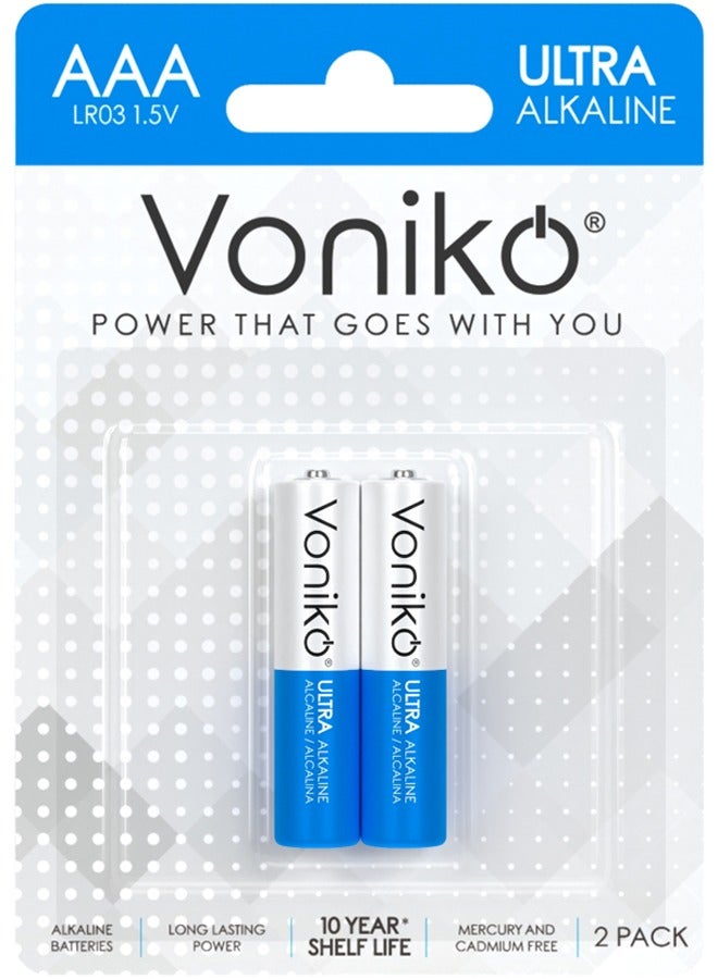 Voniko Ultra Alkaline Premium Grade AAA Batteries 2 PC Pack,  Long Lasting Power, Leakproof 1.5V -  Batteries 10 Year Shelf Life  - Image 1