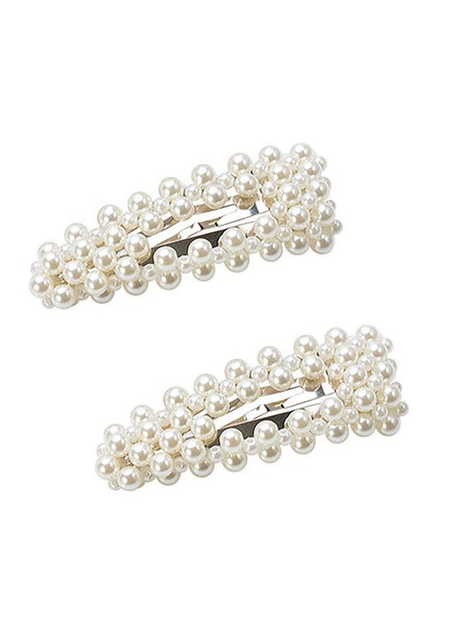 Fodattm 2Pcs Women Fashion Sweet Imitation Pearl Hair Clip Hairpin Hair Accessories Simple Alloy Bb Hairgrip (A# Silver)  - Image 1