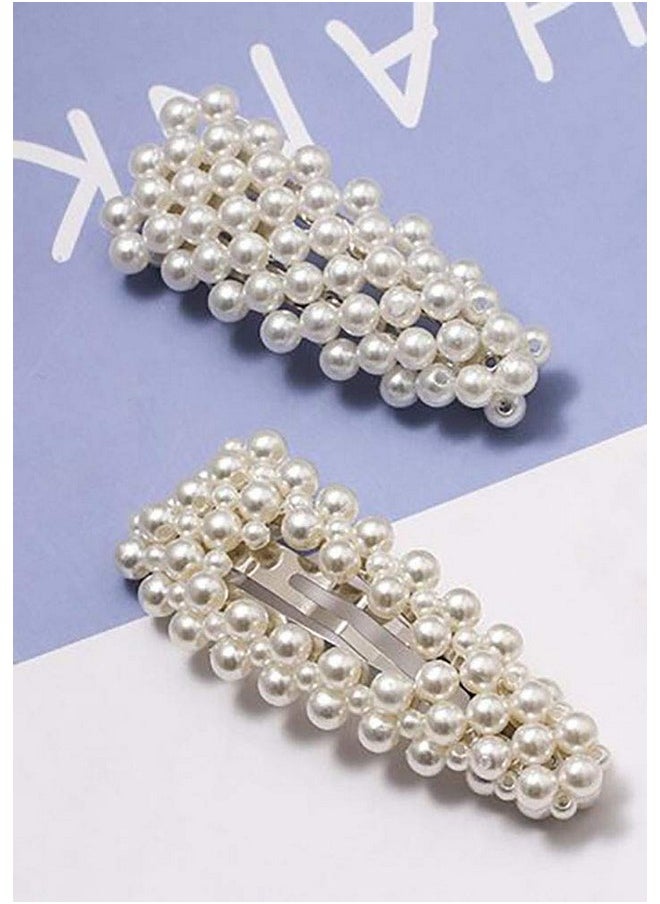 Fodattm 2Pcs Women Fashion Sweet Imitation Pearl Hair Clip Hairpin Hair Accessories Simple Alloy Bb Hairgrip (A# Silver)  - Image 5